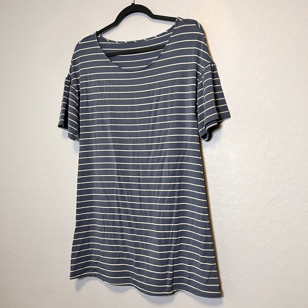 Garnet Hill Small T-Shirt Dress Blue White Striped Flutter Sleeve Scoop Neck - Picture 5 of 5